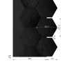Ribbon-Hexagon Black Diamond Ash joint panel with black acoustic felt with dimensions