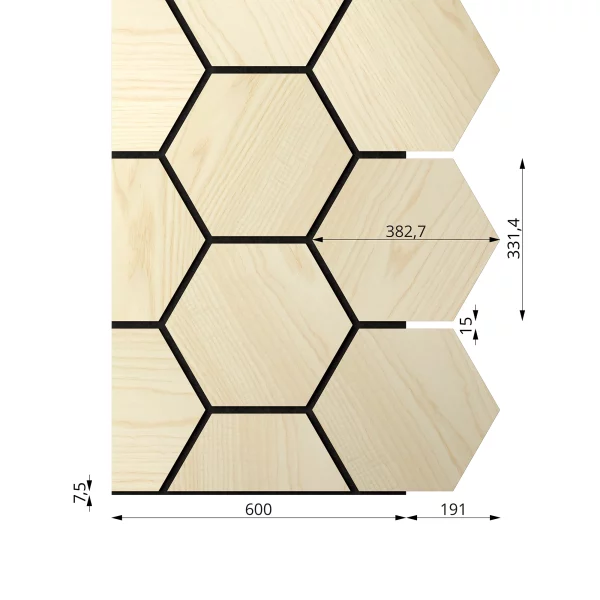 Ribbon-Hexagon Diamond Ash startpanel with dimensions