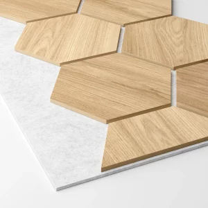 Ribbon-Hexagon Diamond Oak joint panel with white acoustic felt