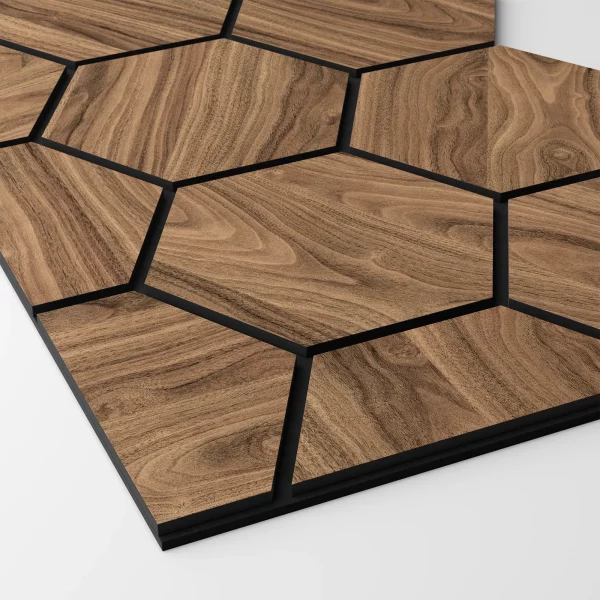 Ribbon-Hexagon Diamond Walnut start panel with black acoustic felt